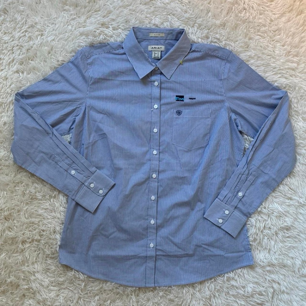 Western Fitted Ariat blue & white striped long sleeve button-up shirt size XL
